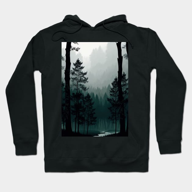 Tall Pine Forest in the Fog Hoodie by CursedContent